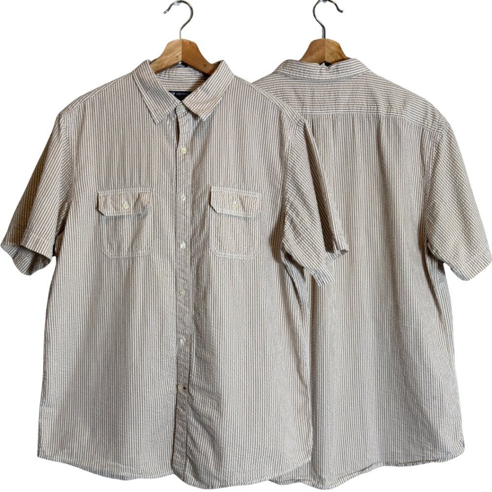 Daniel Cremieux Classics Striped Seersucker Button Up Shirt Mens Large Tan White